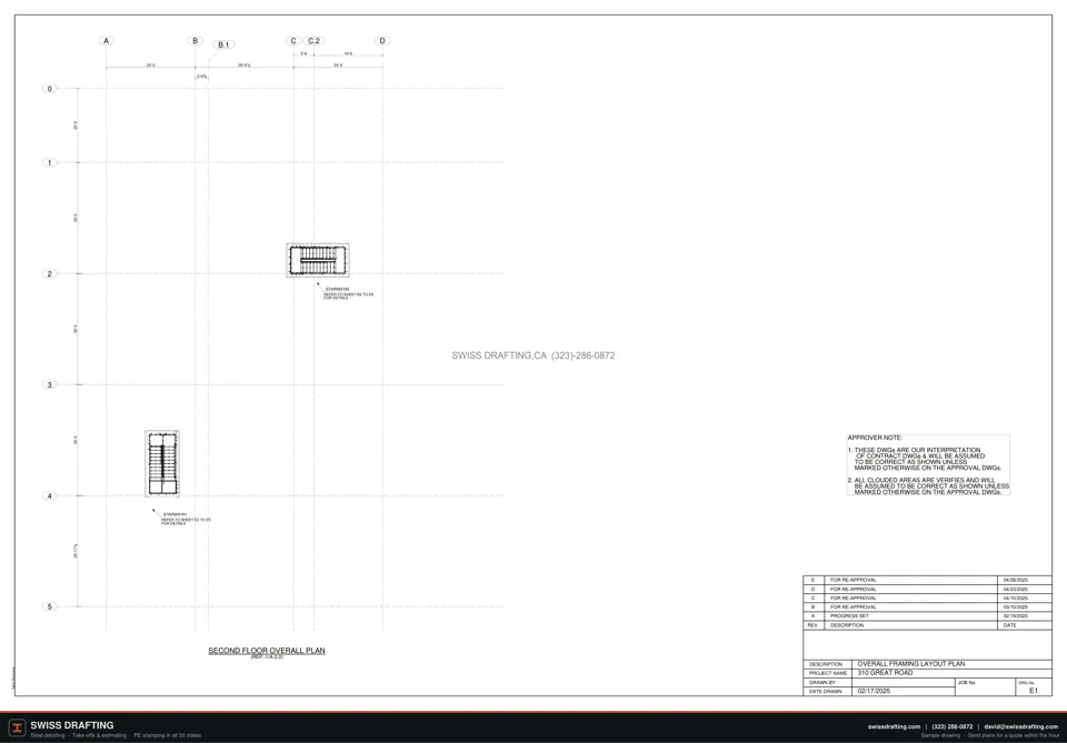310 Great Road stairs, steel shop drawing sample by Swiss Drafting