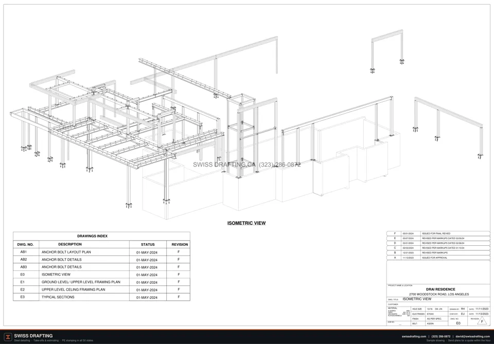 Drai Residence, steel shop drawing sample by Swiss Drafting