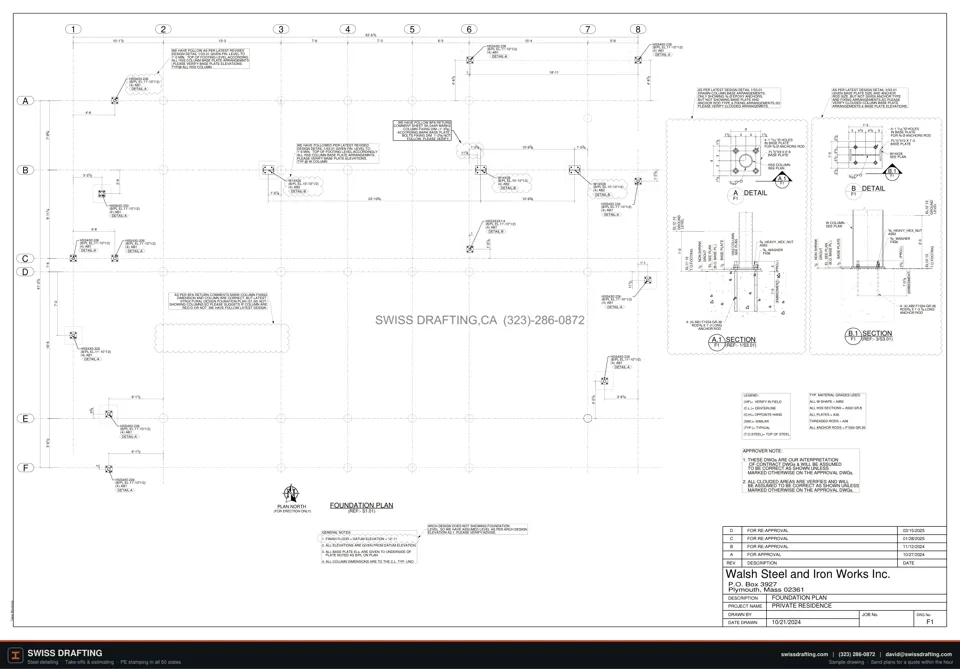 Private residence main steel, steel shop drawing sample by Swiss Drafting