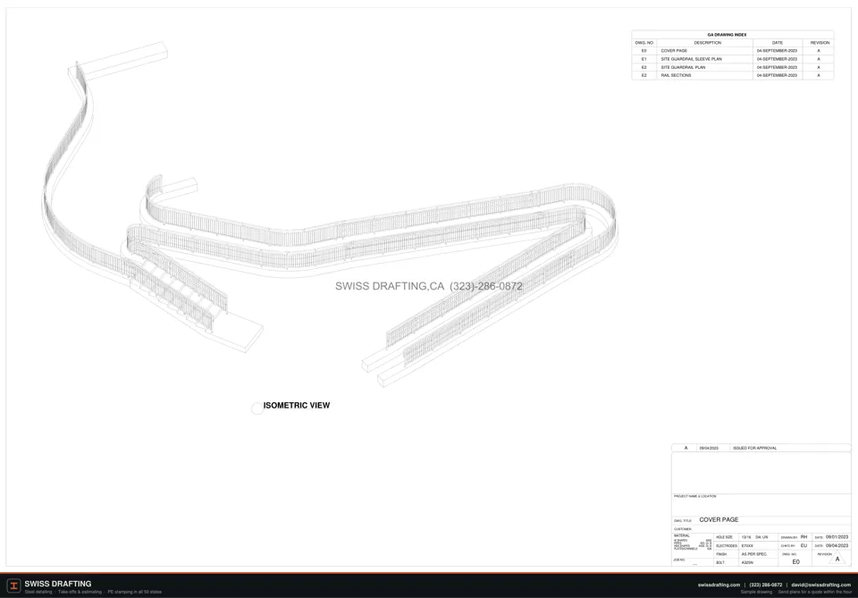 Site guardrail, steel shop drawing sample by Swiss Drafting