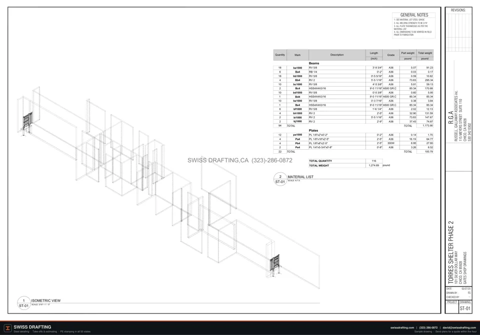 Torres Dog Shelter gates, steel shop drawing sample by Swiss Drafting