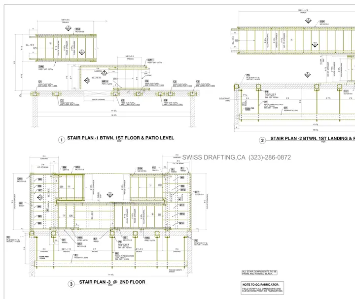 Stair plans by level, shop drawing by Swiss Drafting
